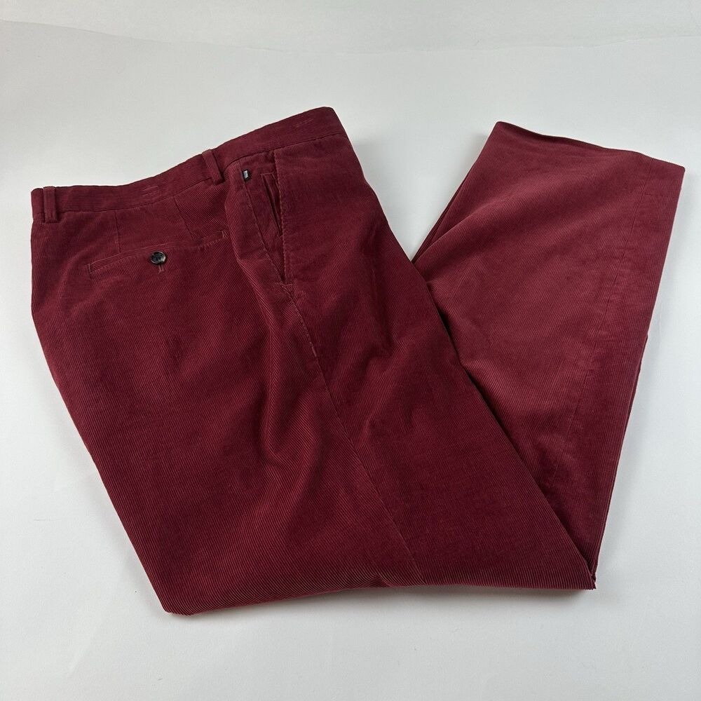 Hugo Boss Corduroy Pants Mens 38x32 Dark Red Straight Chino Pockets Regular Fit